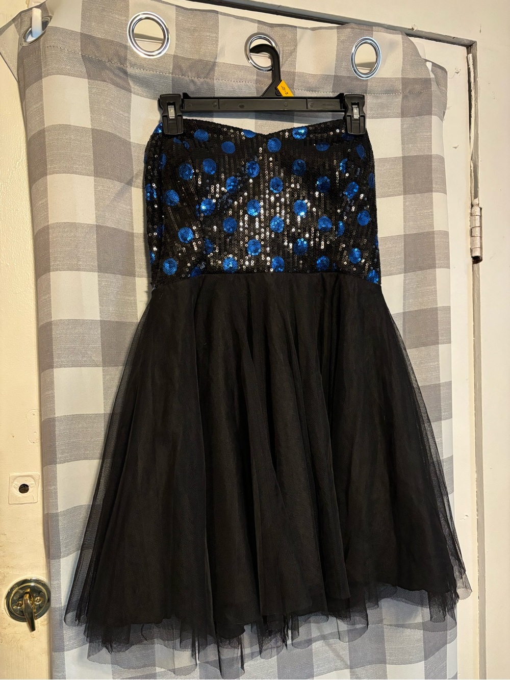 Teeze Me Black Tulle Mini Dress with Blue Sequin Bodice